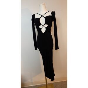 JLUXLABEL Cutout Black Bodycon Dress – Size Small – Sexy Long Sleeve Midi
